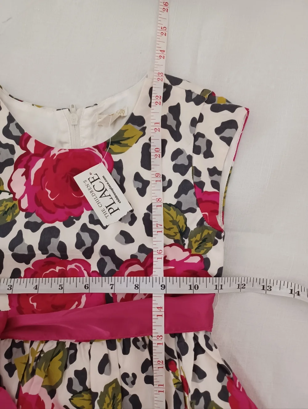 The Children's Place White Dress with Hot Pink Floral Print and Sash